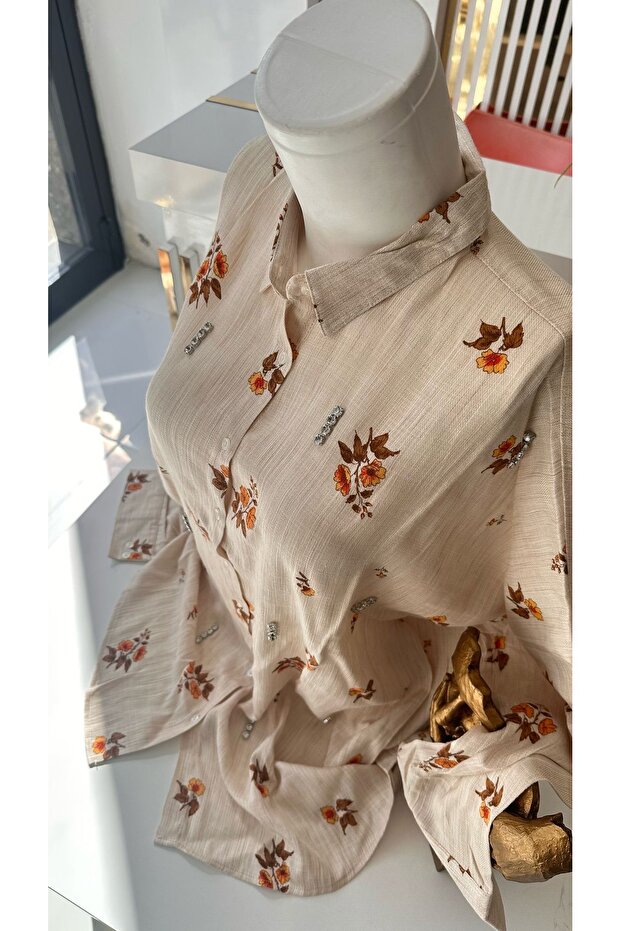 Taş işlemeli Keten Gömlek - 1