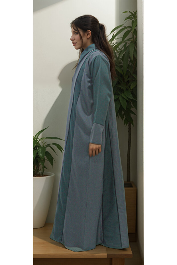 عباية كتان بلون أغمق من قماش الكتان - 3