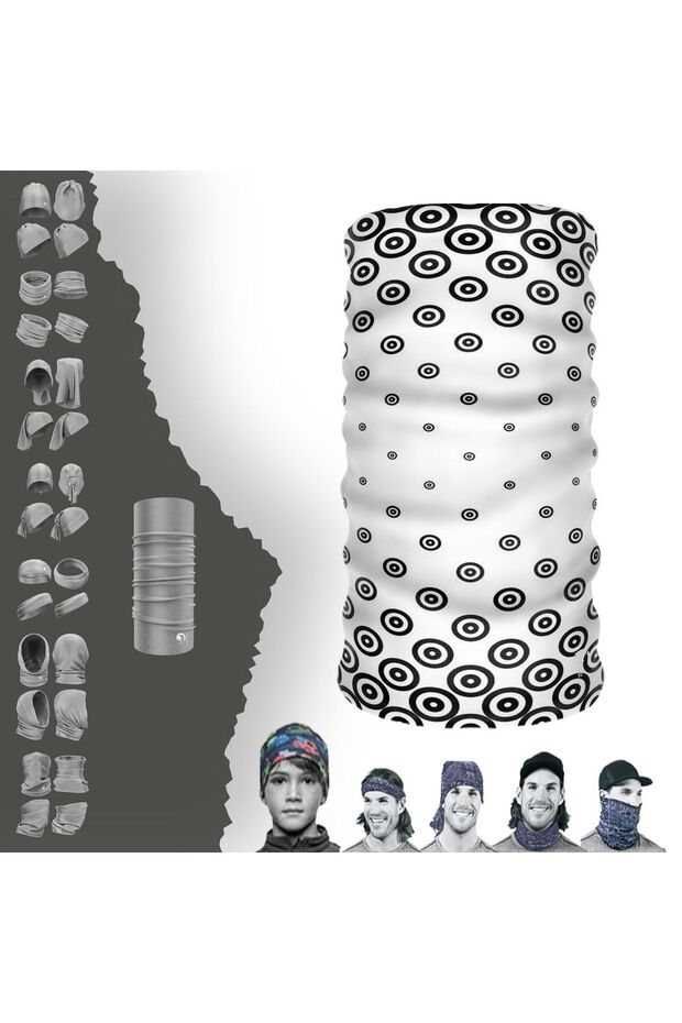Black and White Geometric Patterned Seamless Tube Neck Collar Buff Buff Bandana Mask Bonnet Hair Band
