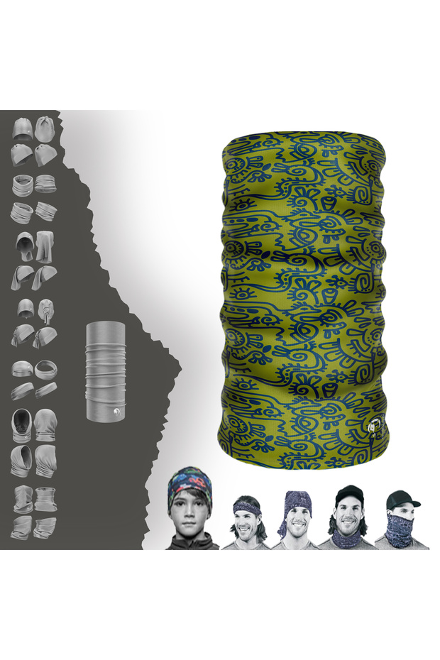 Green Ethnic Patterned Seamless Tube Neck Collar Bandana Buff Baf Mask Hair Band Buckle