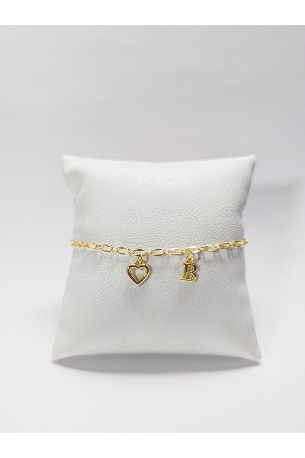 Gold Mini Heart and Mini Letter Bracelet