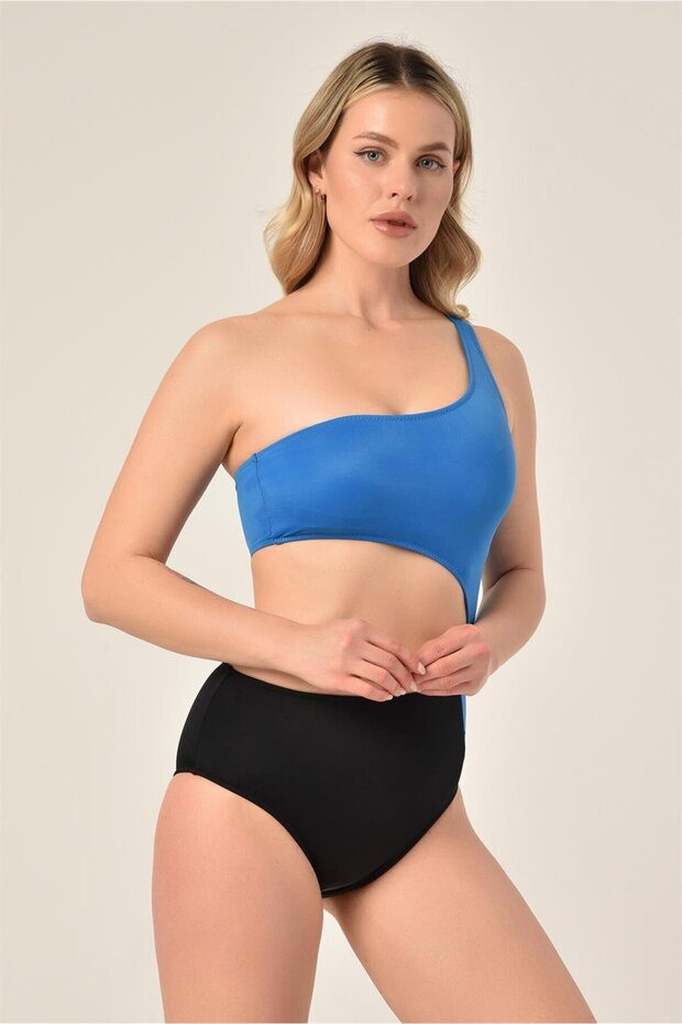 Aquaviva Women's Black - Blue One Shoulder Swimsuit