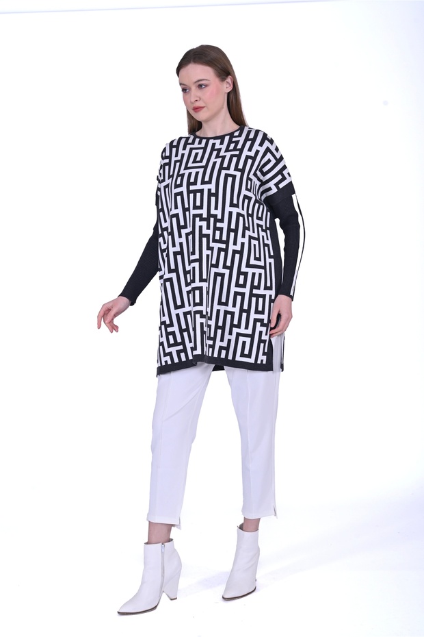6872 Labirent Desen Triko Tunik - Antrasit - 5