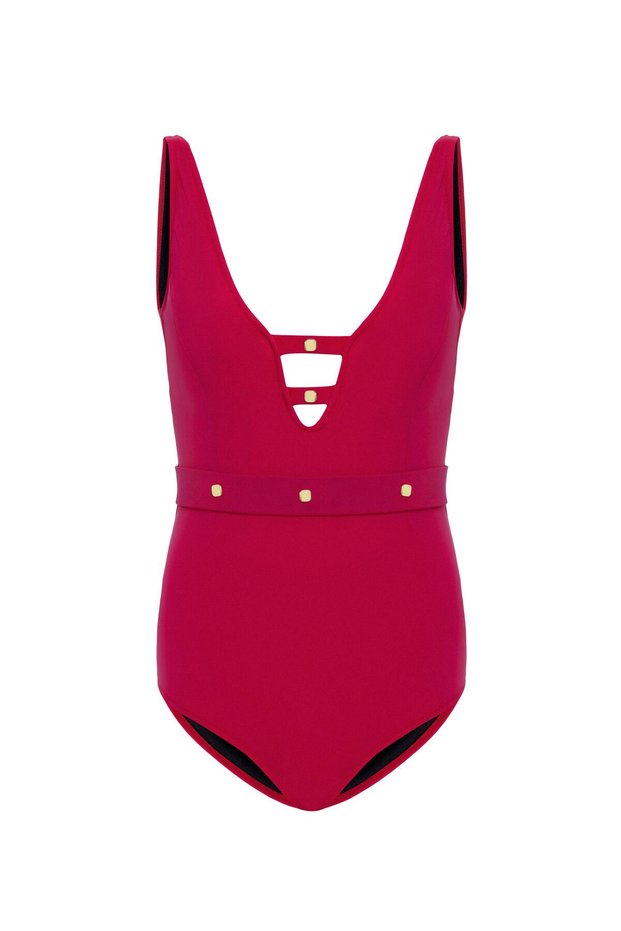Aquaviva Women's Red Laura V-Neck Eyelet Swimsuit
