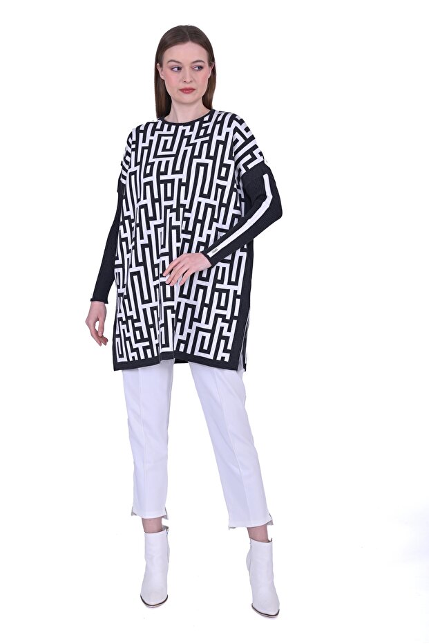 6872 Labirent Desen Triko Tunik - Antrasit - 2