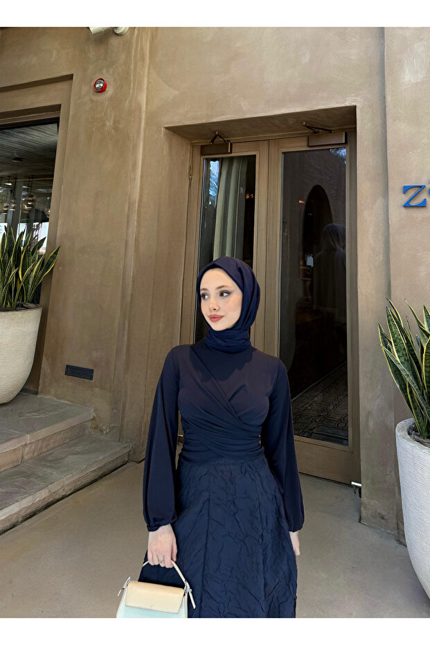 Çift Drapeli Bluz - Lacivert - 1