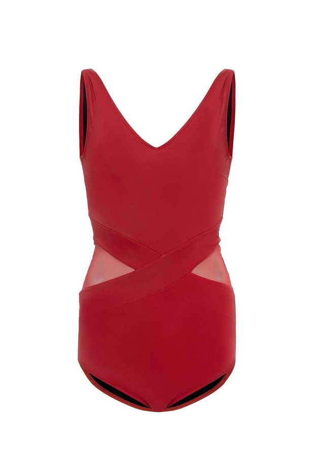 Aquaviva Women's Red Perla Tulle Detailed Swimsuit