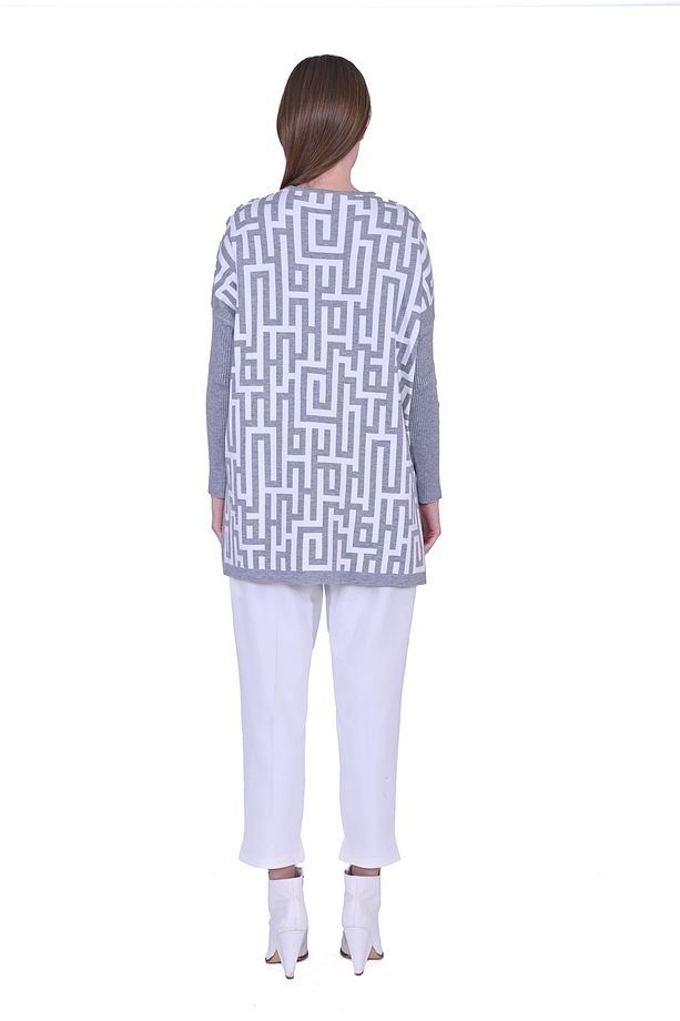 İNVEE 6872 Labirent Desen Triko Tunik - Gri - 2