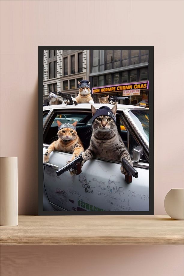 Kedi tasarımlı Çerçeve Görünümlü Mdf Tablo - 1