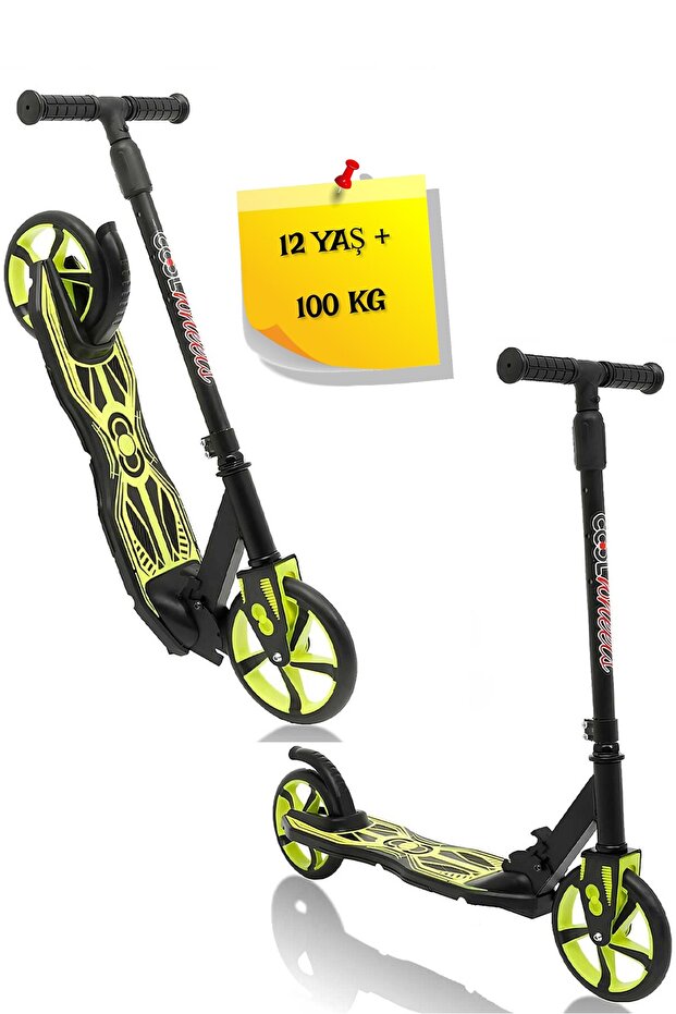 Foldable 2 Wheel Neon Yellow Color Scooter - 12 Years +