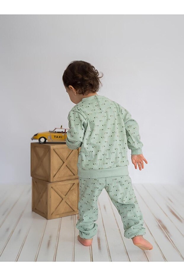 Leaf Patterned Cotton Pajama Set - 1