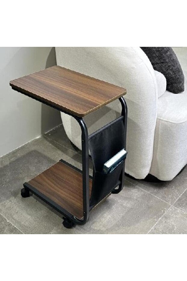 طاولة خدمة مفرد بكفرات خشب بني - 2