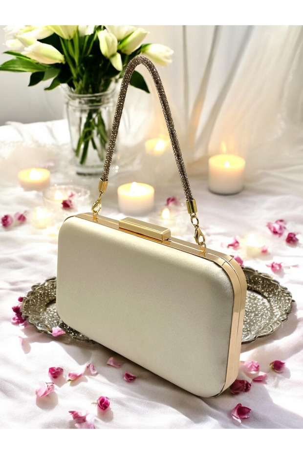 Skin Color Satin Stone Handle Women's Evening Dress Bag