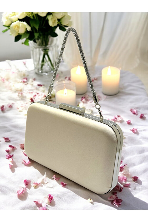 Skin Color Satin Stone Handle Women's Evening Dress Bag