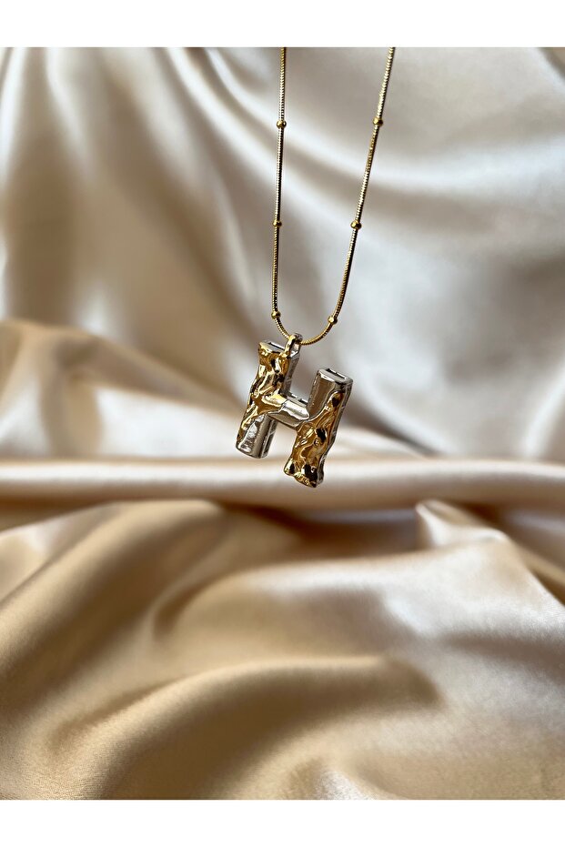 H Harf Gold-Silver Çelik Kolye - 1