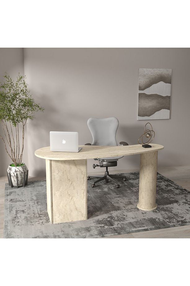 Modern Travertan Çalışma Masası Ofis ve Ev İçin Zarif 100 % MDF - 5