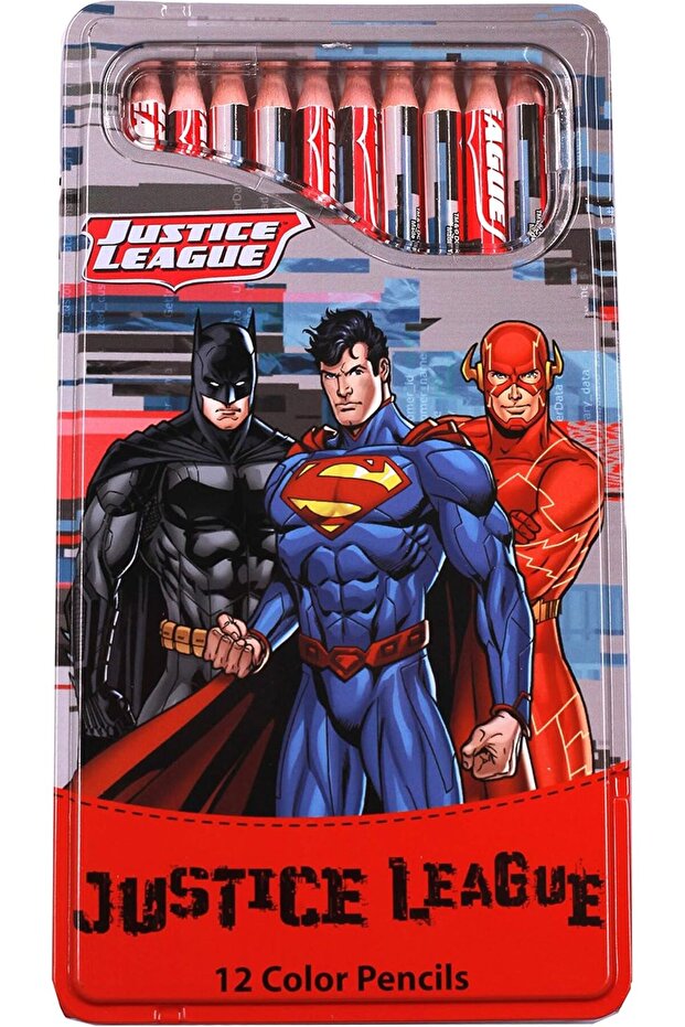مجموعة أقلام الرصاص الملونة من JUSTICELEAGUE، علبة مسطحة، 12 قلمًا