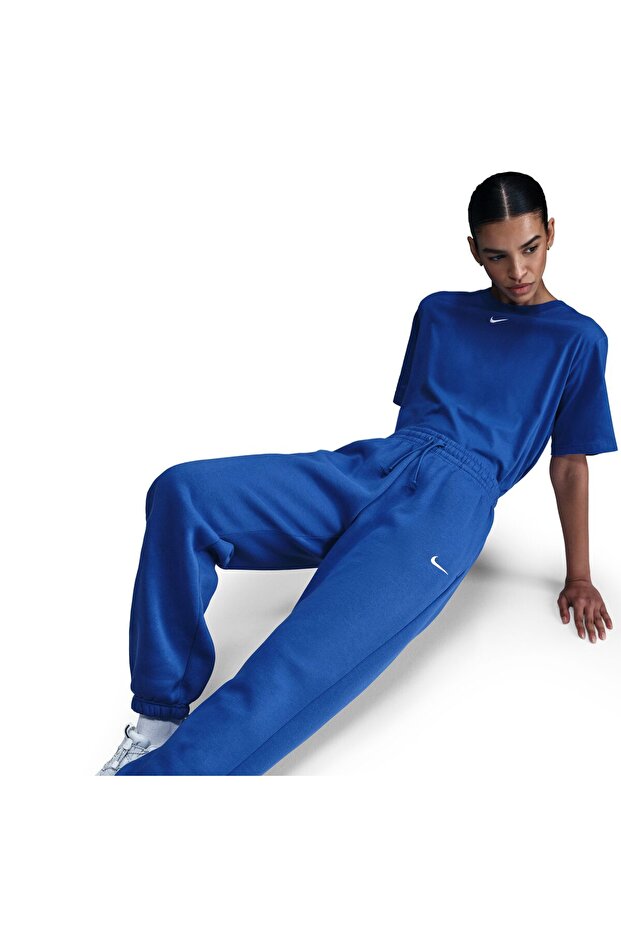 بنطلون Nike Sportswear Phoenix Fleece للنساء، بخصر مرتفع وقصة واسعة، باللون الأزرق الملكي والأبيض العاجي