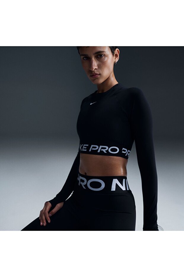 NIKE PRO DF 365 CROP LS - BLACK/(WHITE) - 5