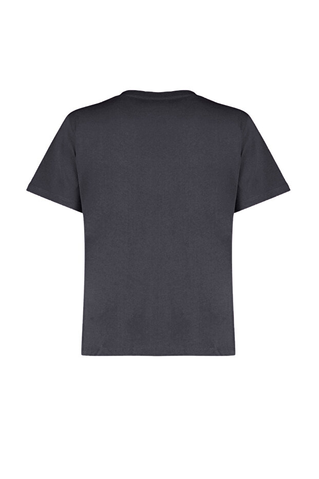 Antrasit %100 Pamuk Basic Bisiklet Yaka Örme T-Shirt TWOSS23TS00000 - 7