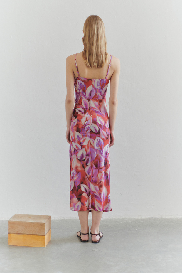 Baskılı Degaje Yaka Cut Out Detaylı Askılı Esnek Maxi Örme Elbise TWOSS25EL00478 - 2