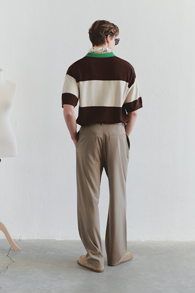 Çok Renkli Oversize Polo Yaka Renk Bloklu Triko Polo Yaka T-shirt TMNSS25PO00037 - 2