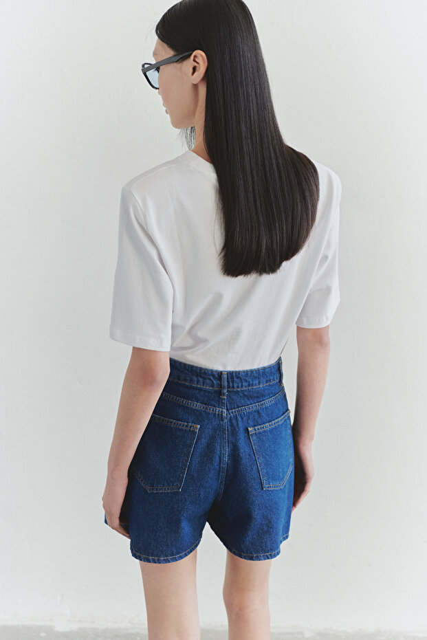 Koyu Mavi Düğme Detaylı Denim Şort Etek TWOSS25SR00064 - 2