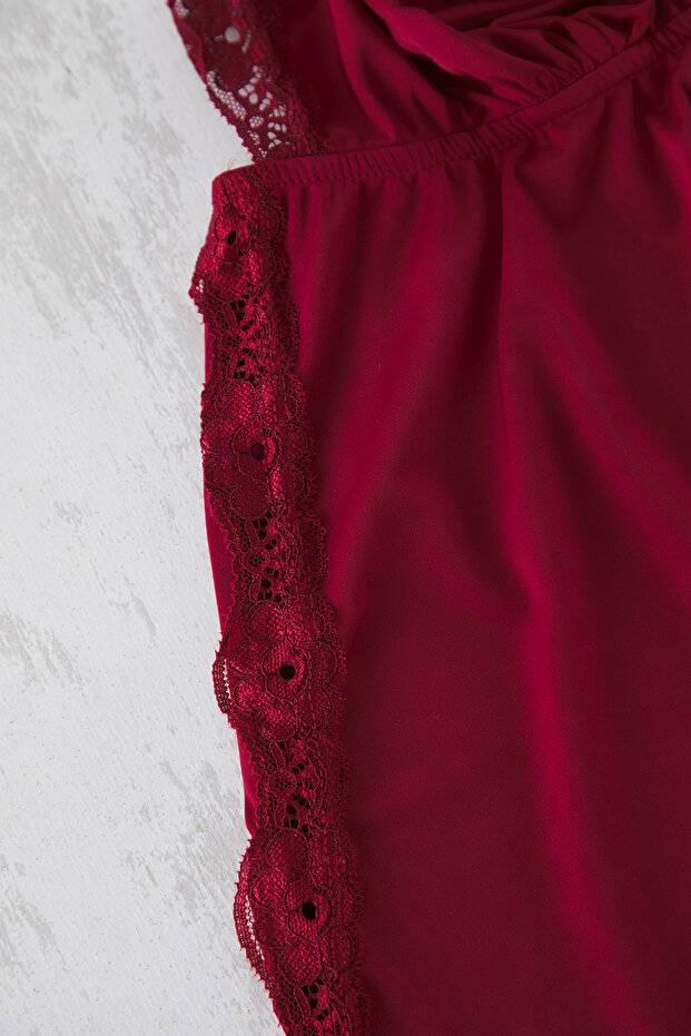 Mürdüm V Yaka Dantelli Örme Pijama Takımı TBBSS25AI00087 - 7