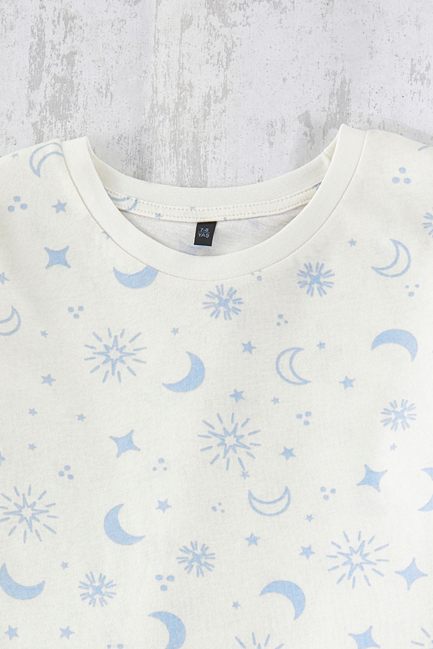Ekru Kız Çocuk %100 Pamuk Baskılı Oversize Family Pack/Aile Pijama Kısa Kol Takımı TKDSS25PT00030 - 4