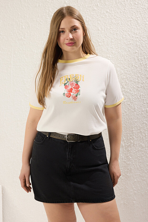 Sárga Boyfriend Fit nyomott mosható nagy méretű póló - 100% pamut TBBSS25BF00055 - 2