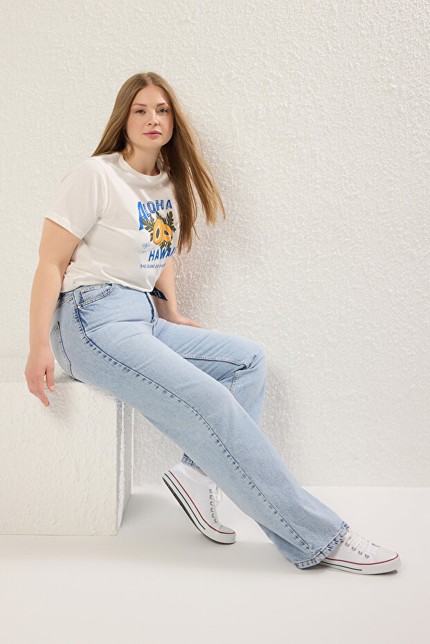 Mavi Yüksek Bel Soluk Efekt Vintage Yıkama Straight Fit %100 Pamuk Non-Stretch Jeans TBBSS24CJ00042 - 1