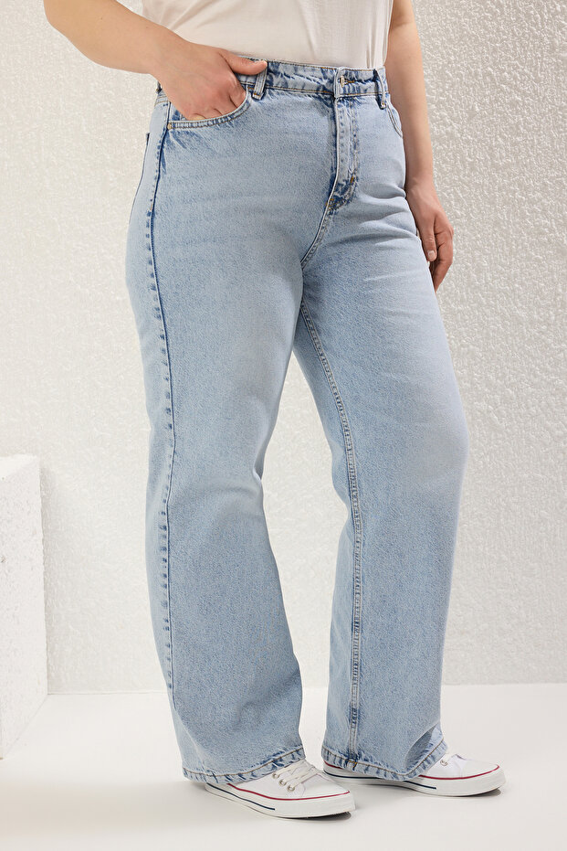 Mavi Yüksek Bel Soluk Efekt Vintage Yıkama Straight Fit %100 Pamuk Non-Stretch Jeans TBBSS24CJ00042 - 3