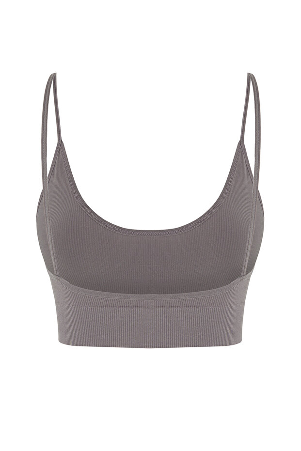Gri Seamless/Dikişsiz İp Askılı Balensiz Kapsız Bralette Örme Sütyen THMAW23SU00140 - 9