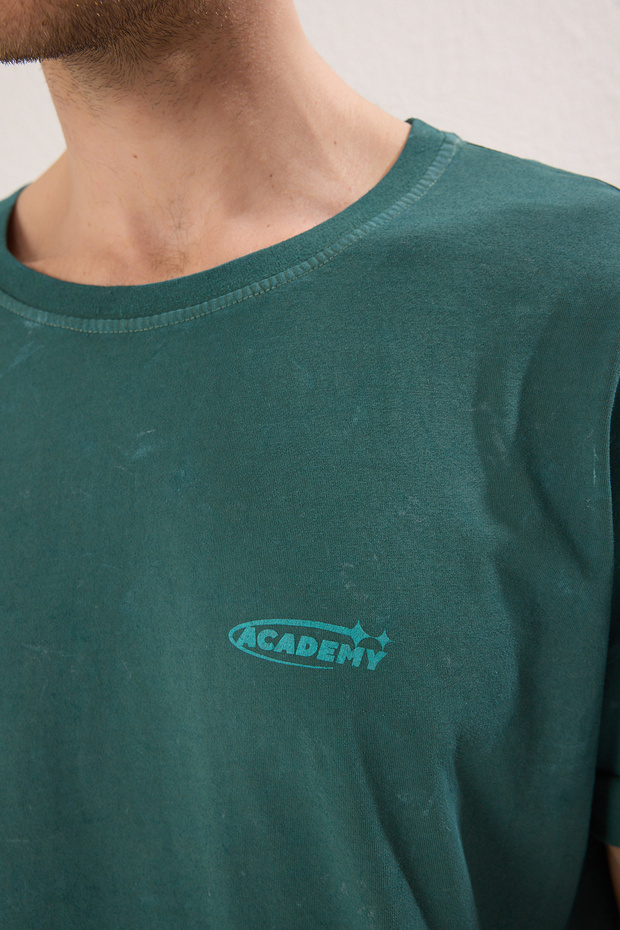 Yeşil Oversize/Geniş Kesim Eskitme/Soluk Efekt Galaksi Baskılı T-Shirt TMNSS25TS00076 - 4