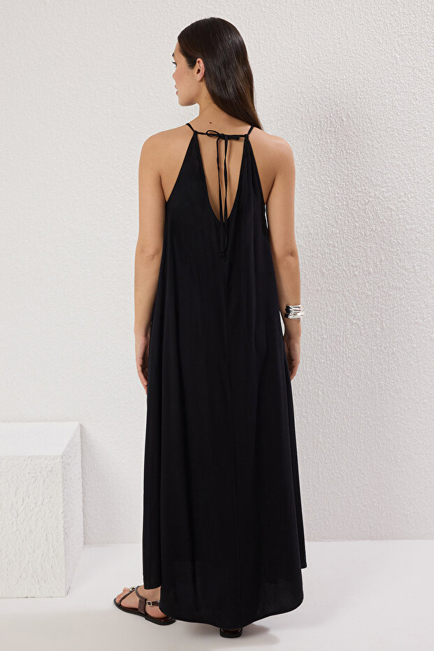 Siyah Geniş Kesim Maxi Dokuma Elbise TWOSS25EL00257 - 4