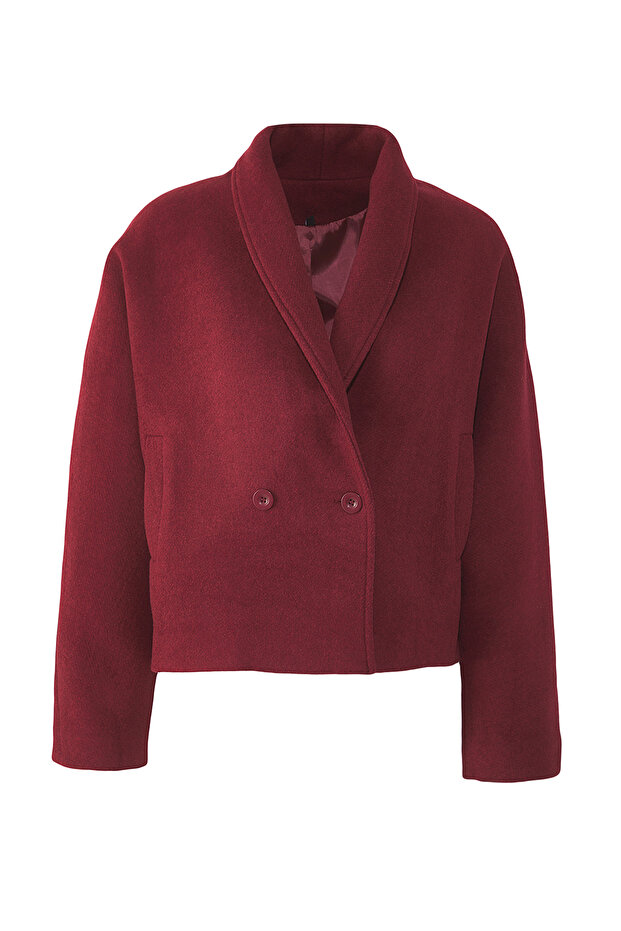 Bordo Oversize Yünlü Kısa Ceket Kaban TWOAW25KB00047 - 7