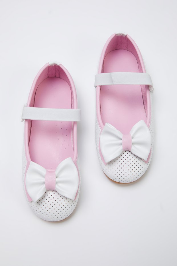 White-Pink Bow Detailed Girls' Kids Ballerinas Takss25Be00035