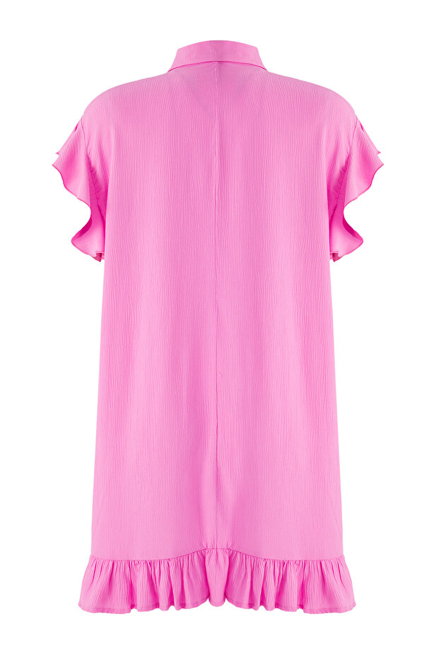 Pembe Dokuma Maxi Plaj Elbise TBESS25EL00074 - 7
