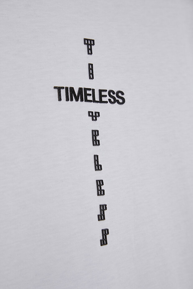 Beyaz Oversize/Geniş Kesim Yazı Baskılı %100 Pamuk T-Shirt TMNSS20TS1097 - 4