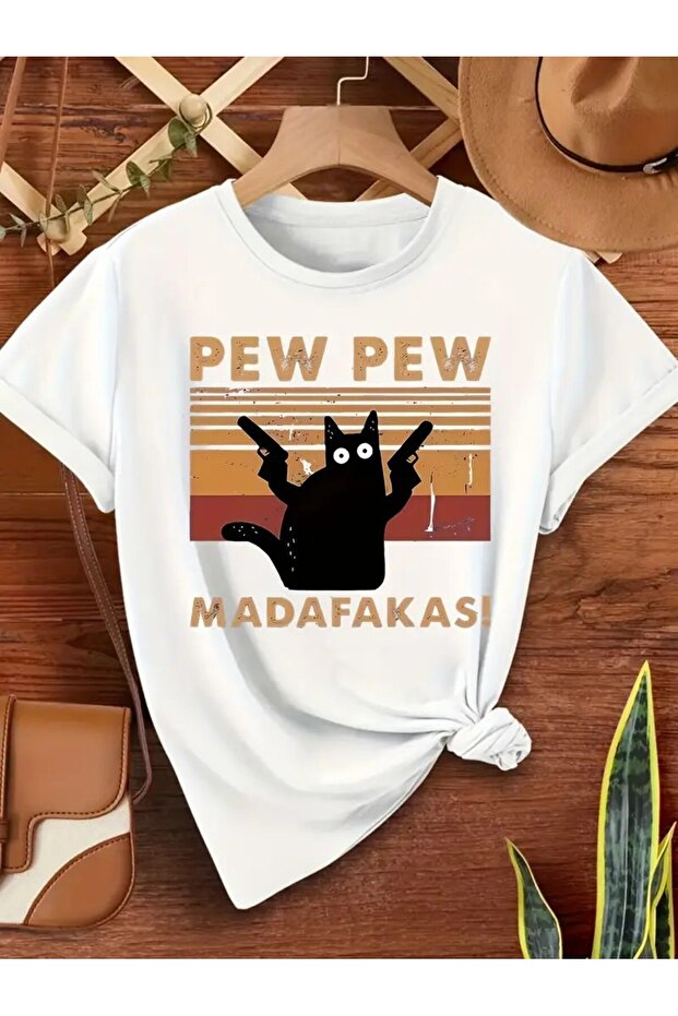 Black Cat " T-Shirt for Women - Casual Round Neck, Short Sleeve,