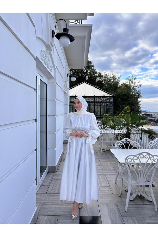 Deva Beyaz Tesettür Abiye Elbise - 2