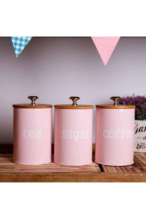 Pink metal spice jar set with airtight lids
