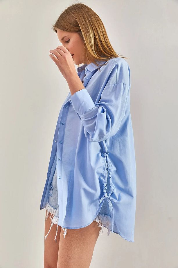 Kadın Oversize Yan İp Büzgülü Gömlek 60261509 - 3