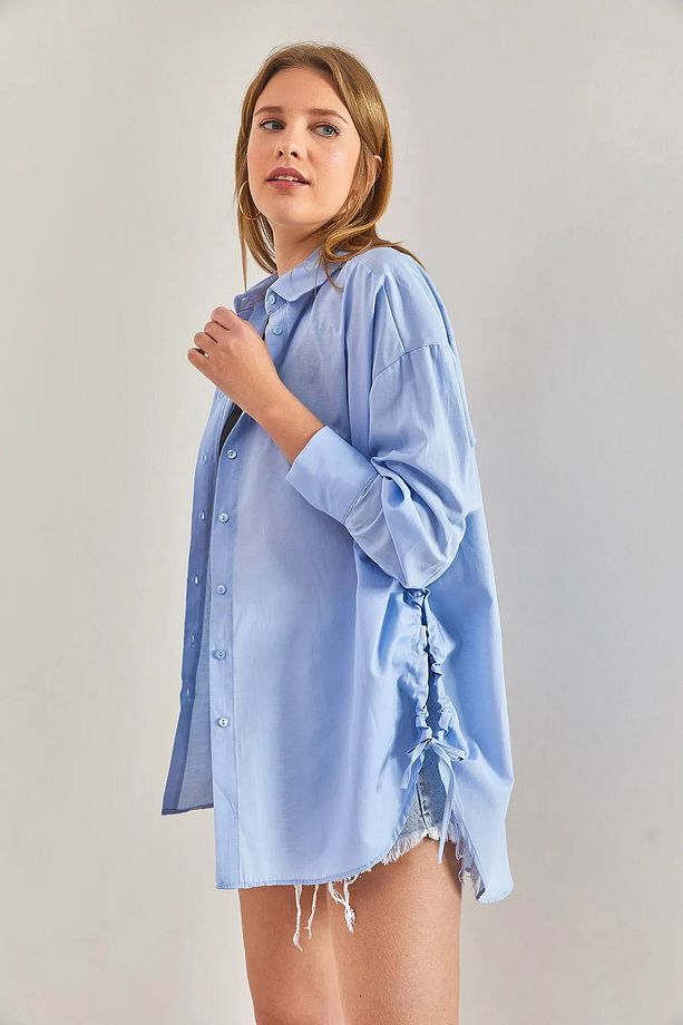 Kadın Oversize Yan İp Büzgülü Gömlek 60261509 - 4