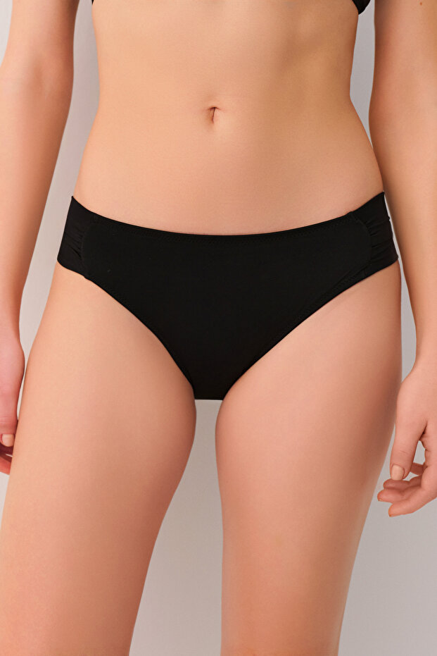 Side Pleated Bikini Bottom - 1