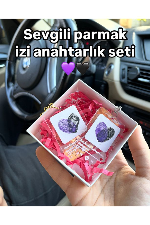 Sevgili çift parmak izi anahtarlık seti hediye sipariş - 1