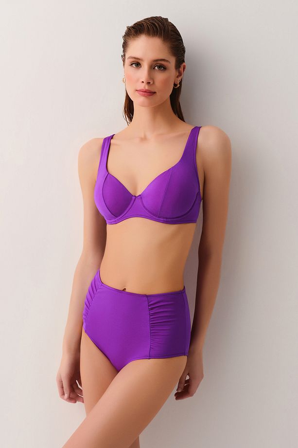 Yüksek Bel Pileli Bikini Alt - 3