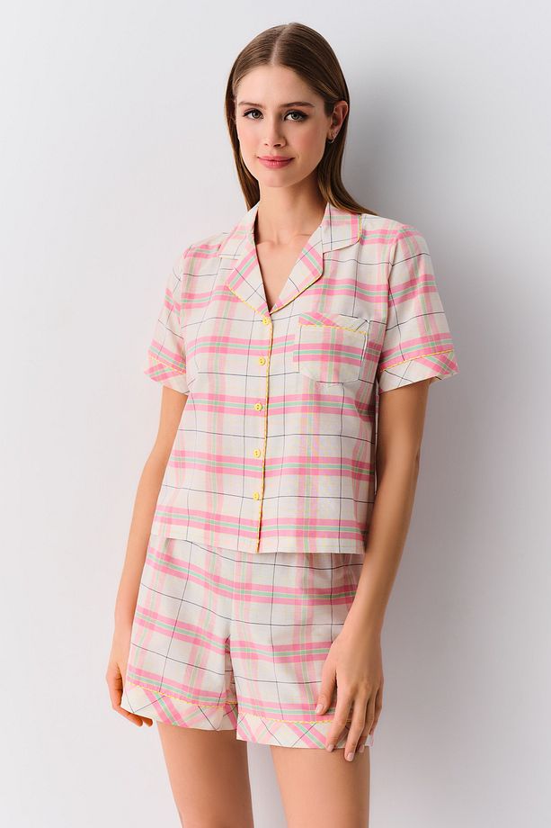 Plaid Maskülen Şort Pijama Takımı - 2