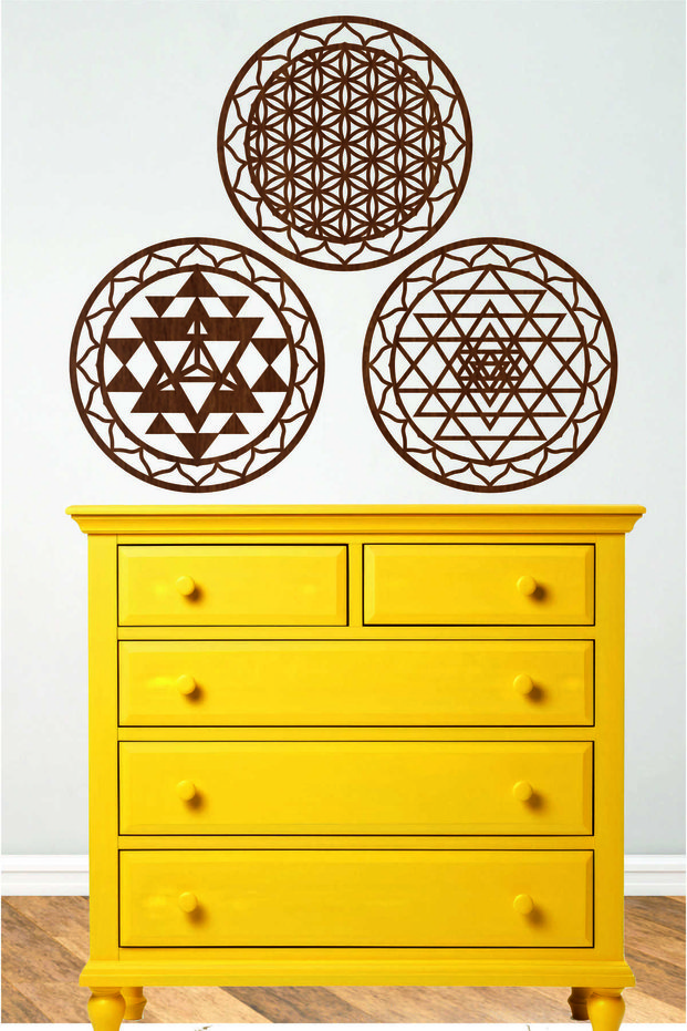 3 1Ü Sacred Geometry Set (Flower of Life, Sri Yantra and Merkaba)