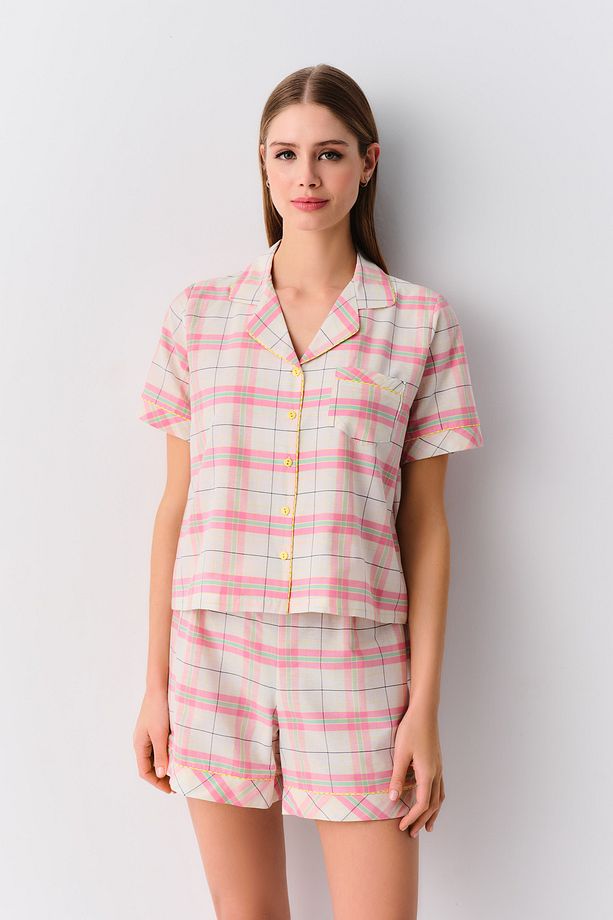 Plaid Maskülen Şort Pijama Takımı - 1